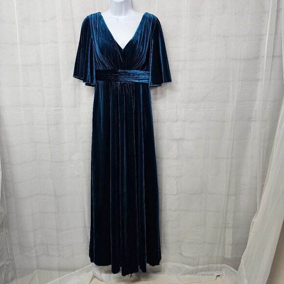 Blue Velour Maxi Dress Romantic Goth Formal Fairy Coquette 4 - Picture 14 of 14
